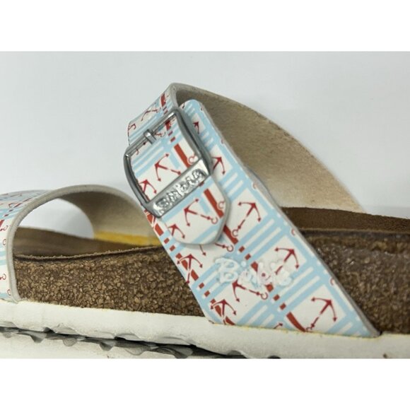 Birkenstock Birkis Anchor Print Sandals Slides Size 38 Women 7 Nautical Coastal - Picture 6 of 9
